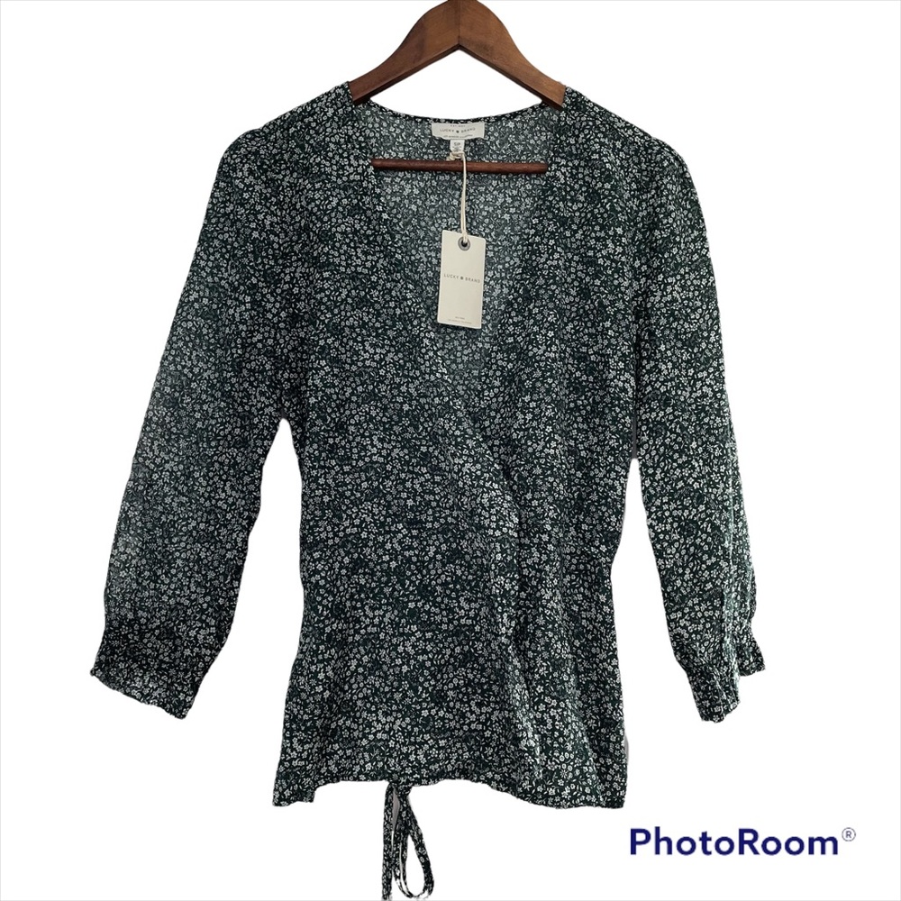 Size S Lucky Brand Floral Green wrap up shirt